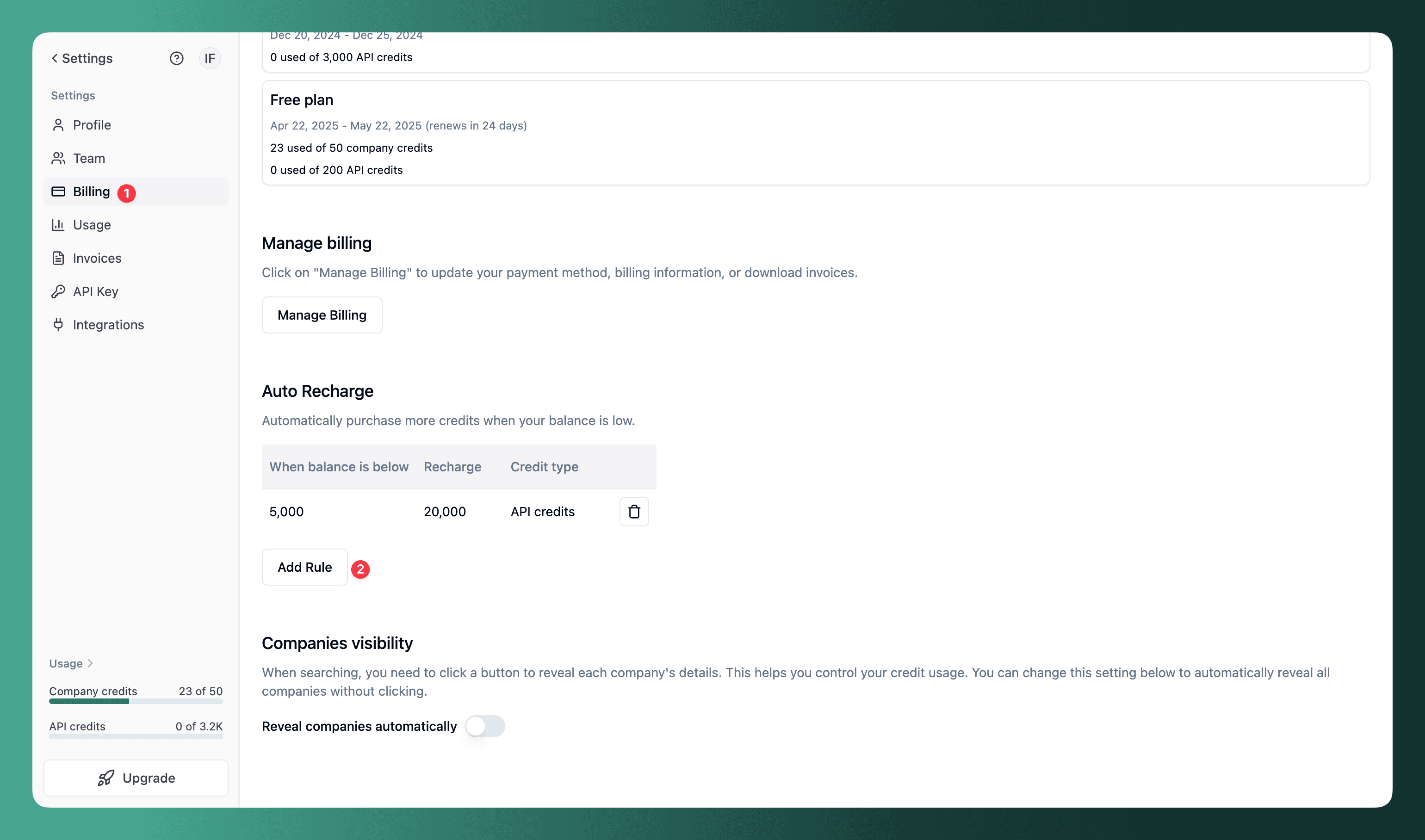 Billing page