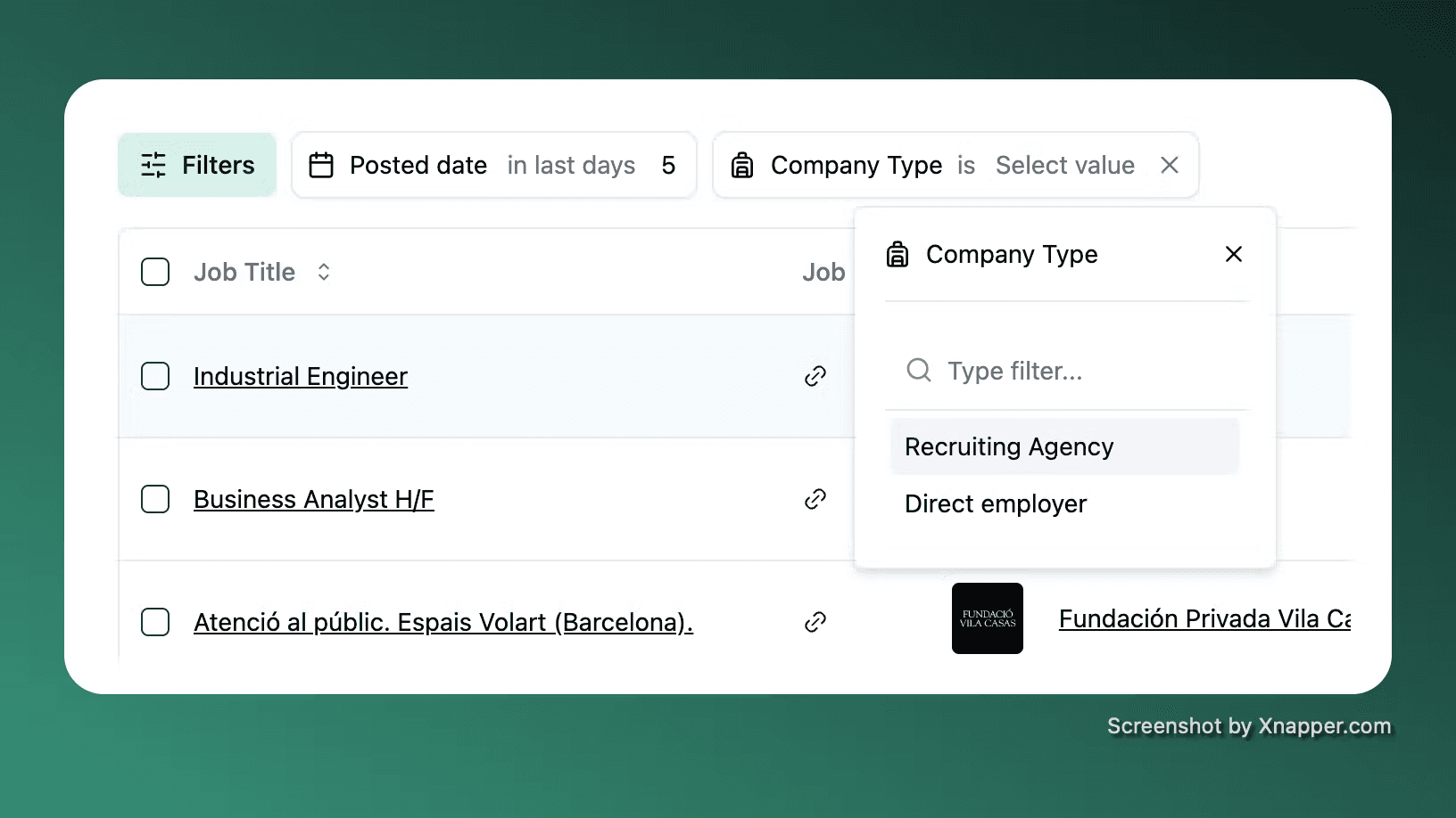 Company Type filter