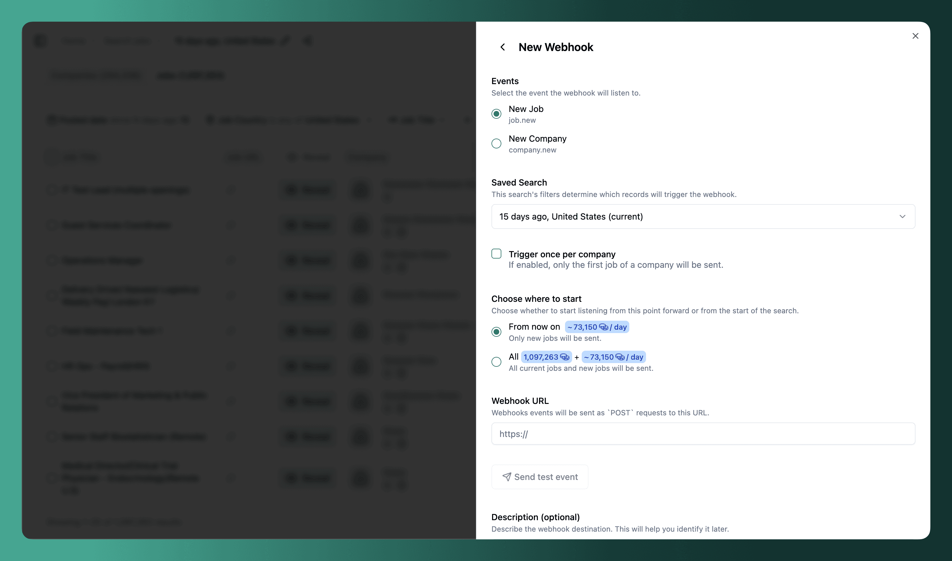 New webhook modal