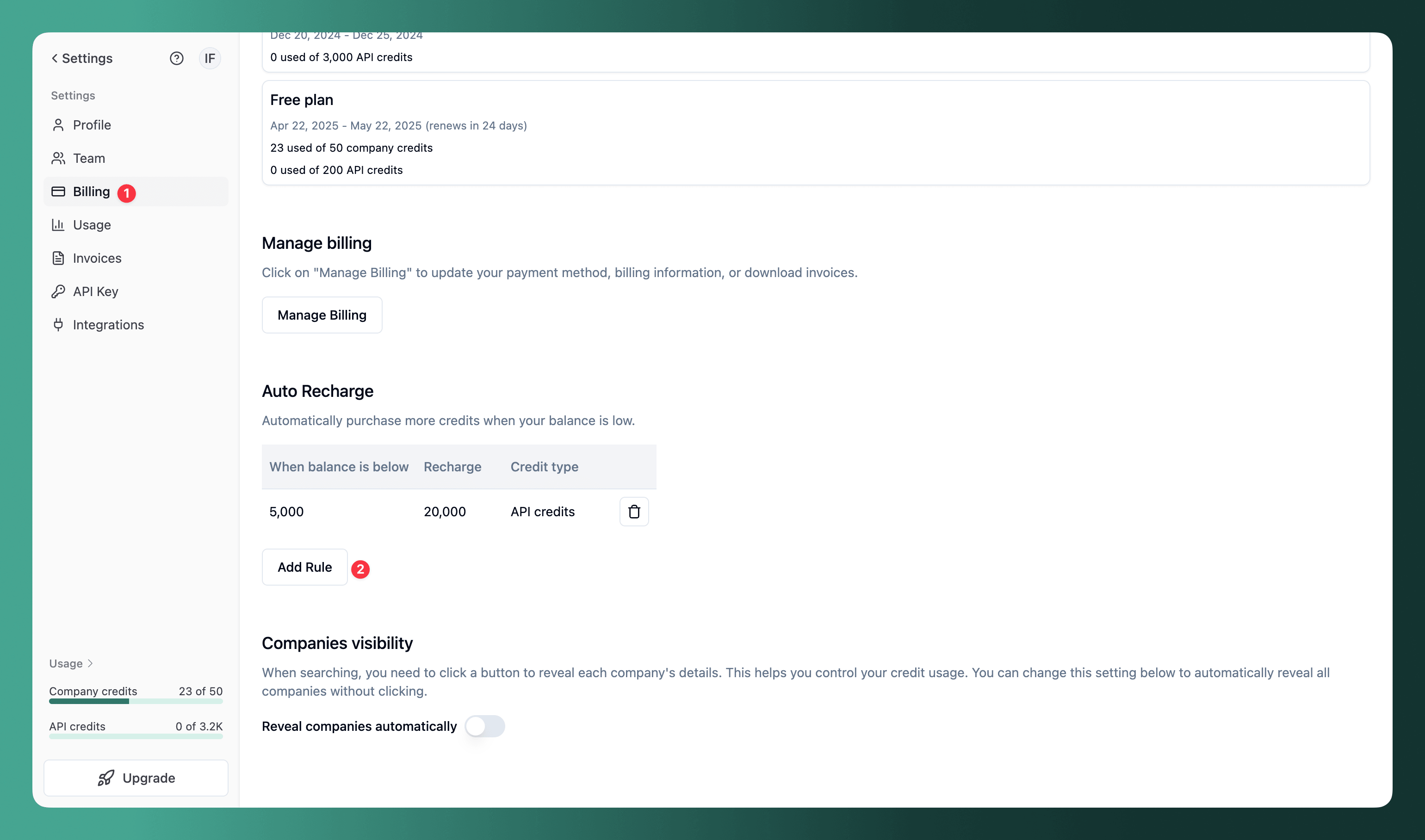 Billing page