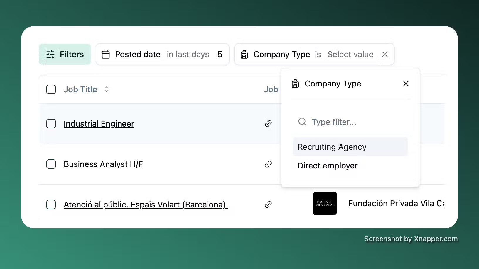 Company type filter