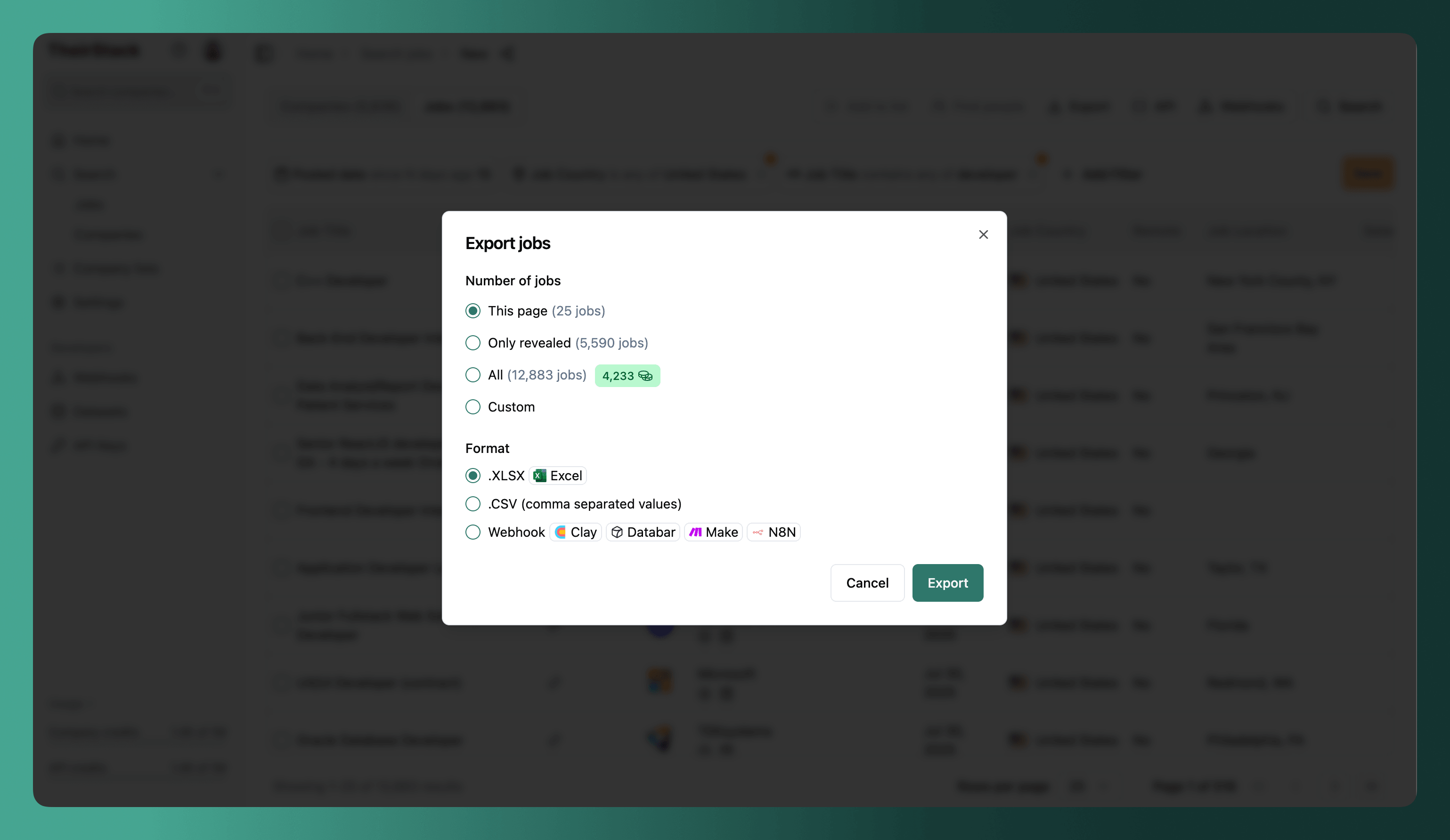 Export modal