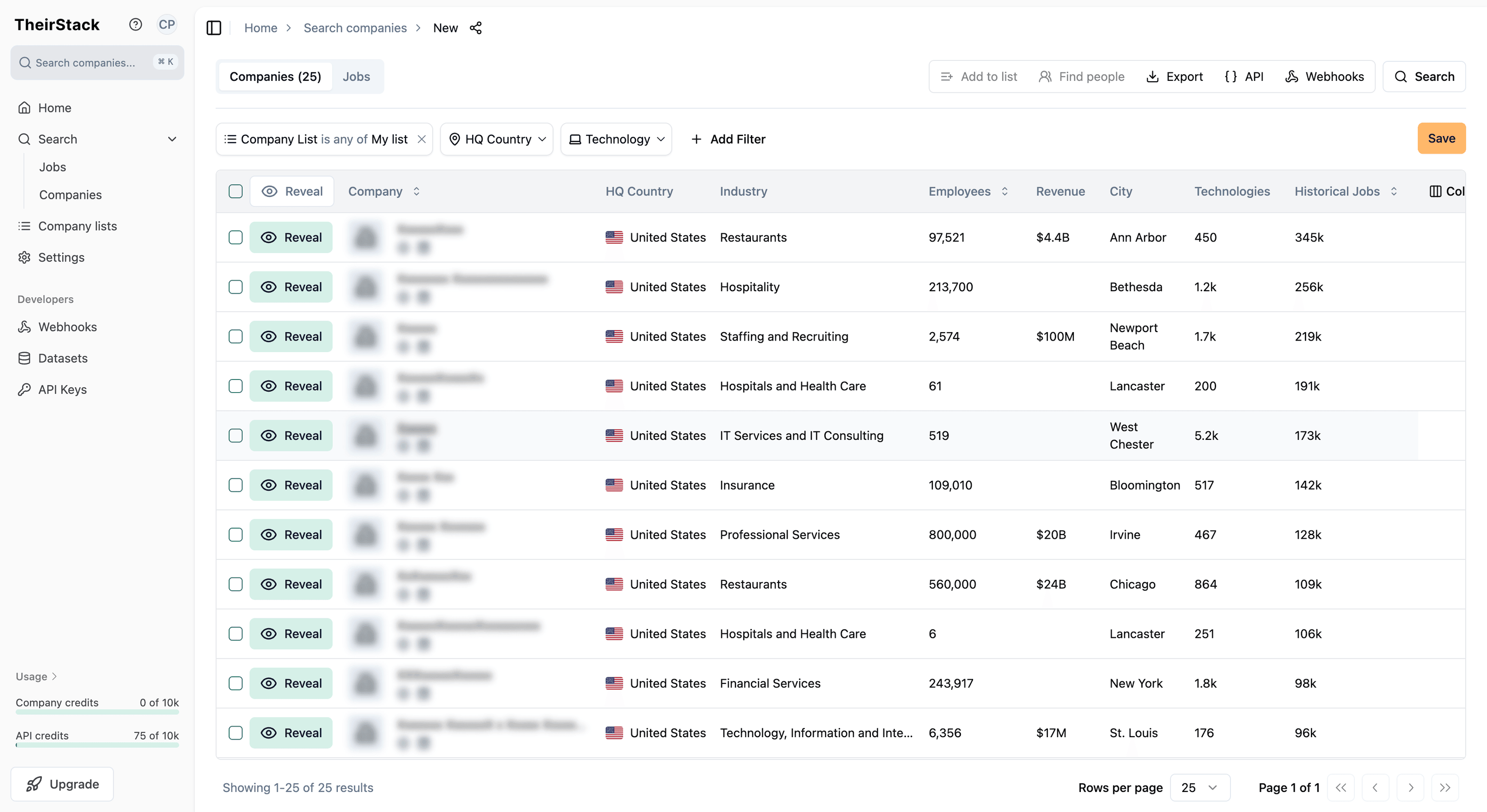 Step 2: Company search with your list filter applied