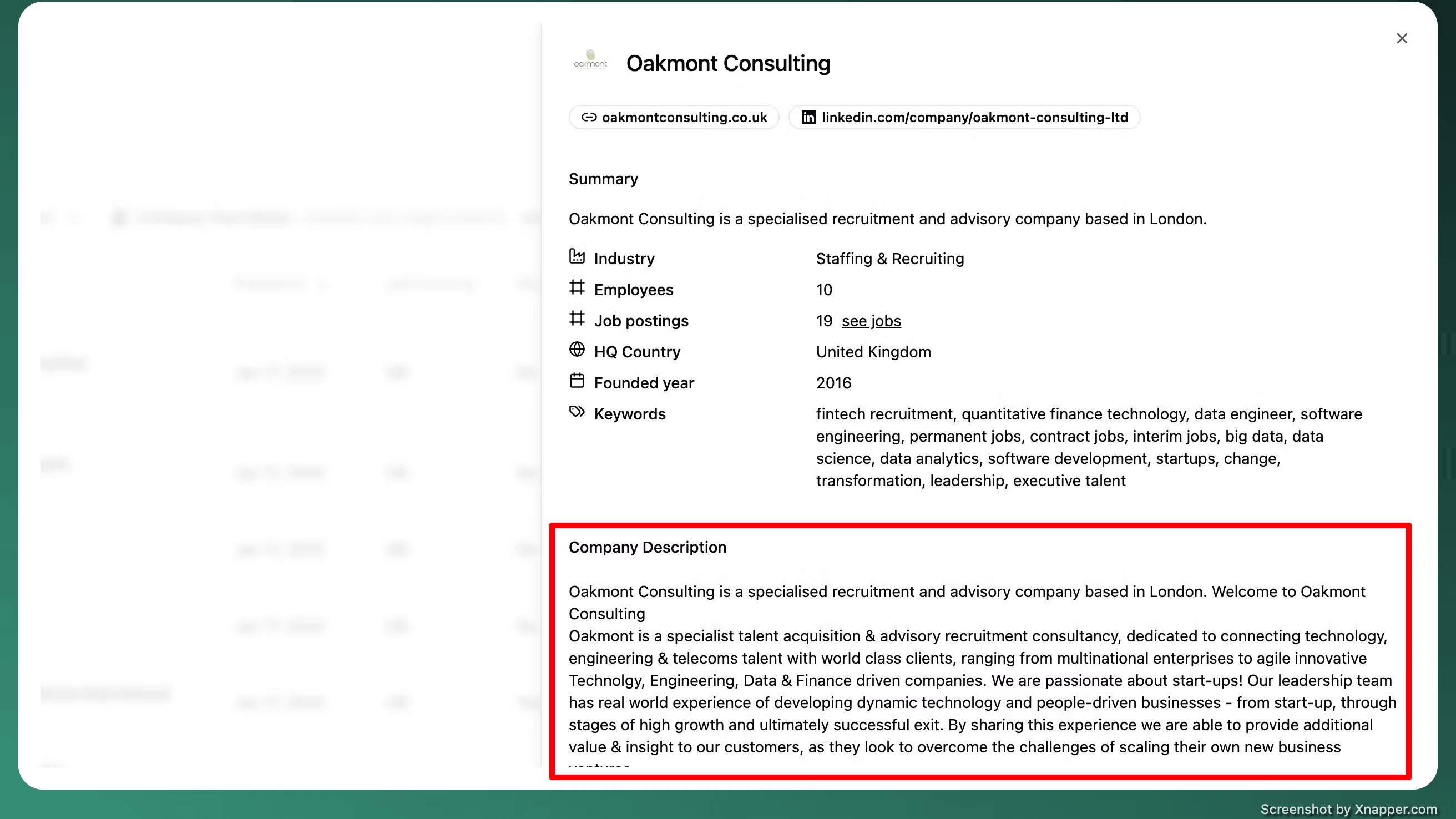 Company description field