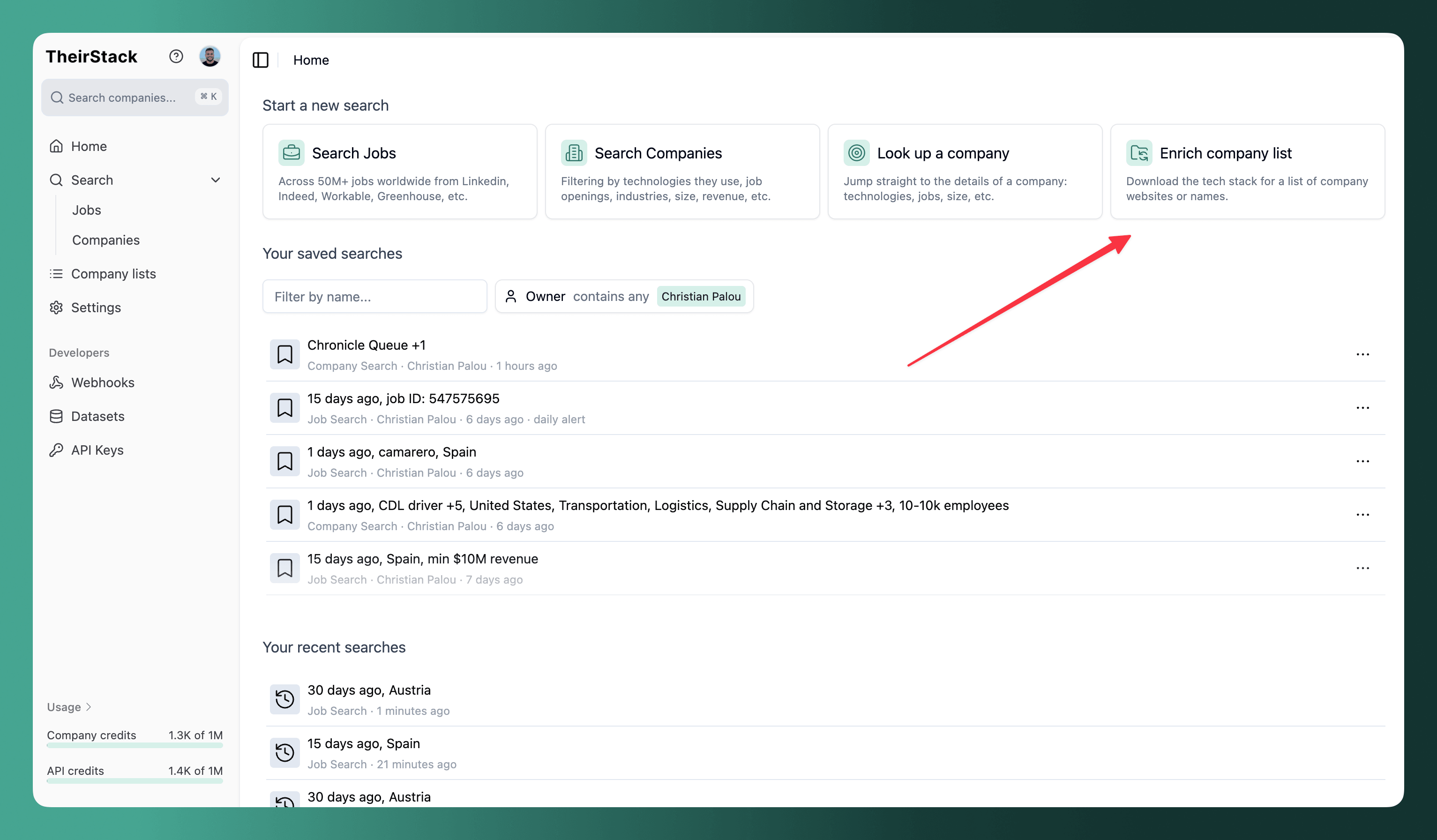 Enrich company list button