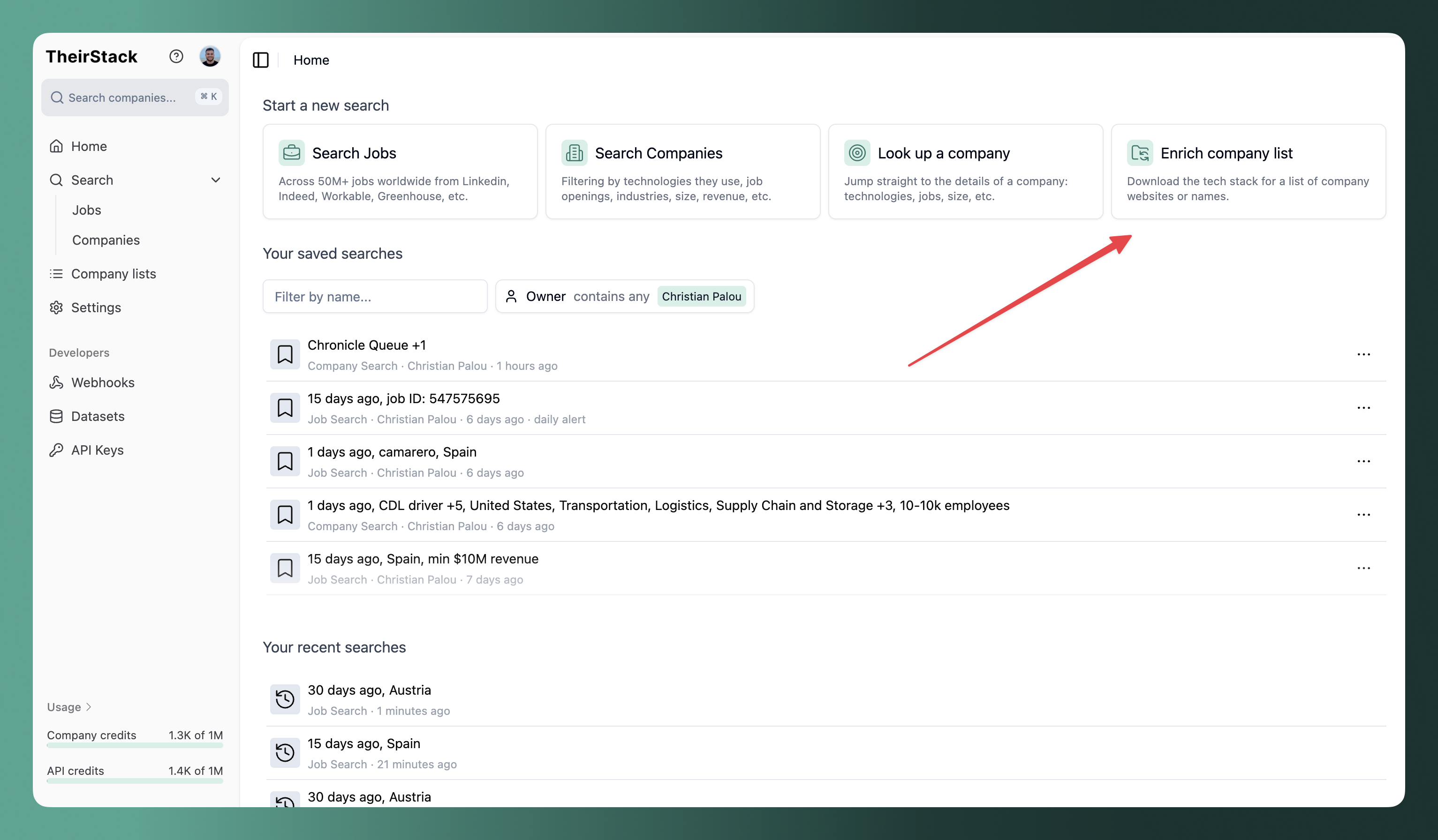 Enrich company list button