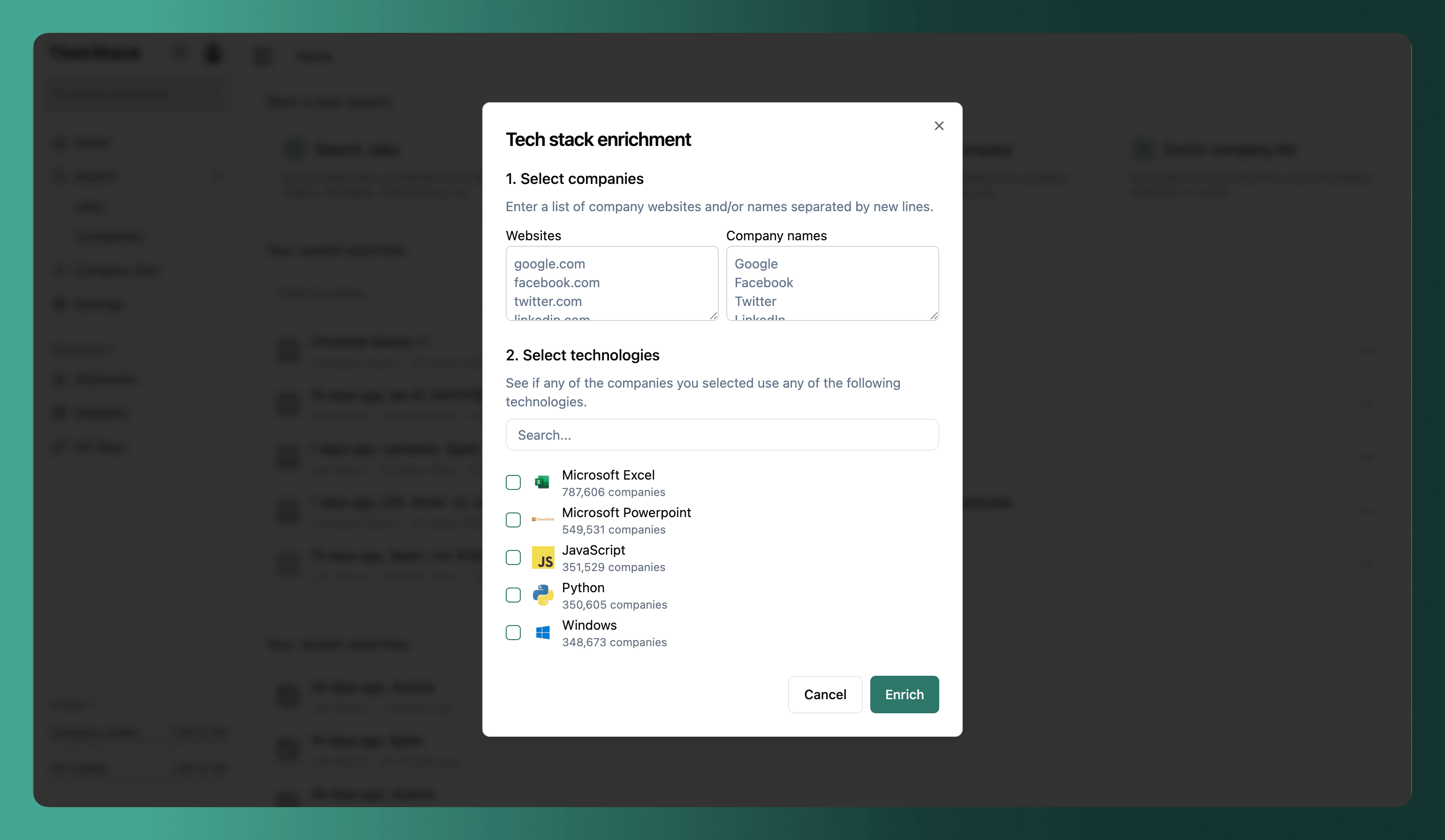 Enrich company list button