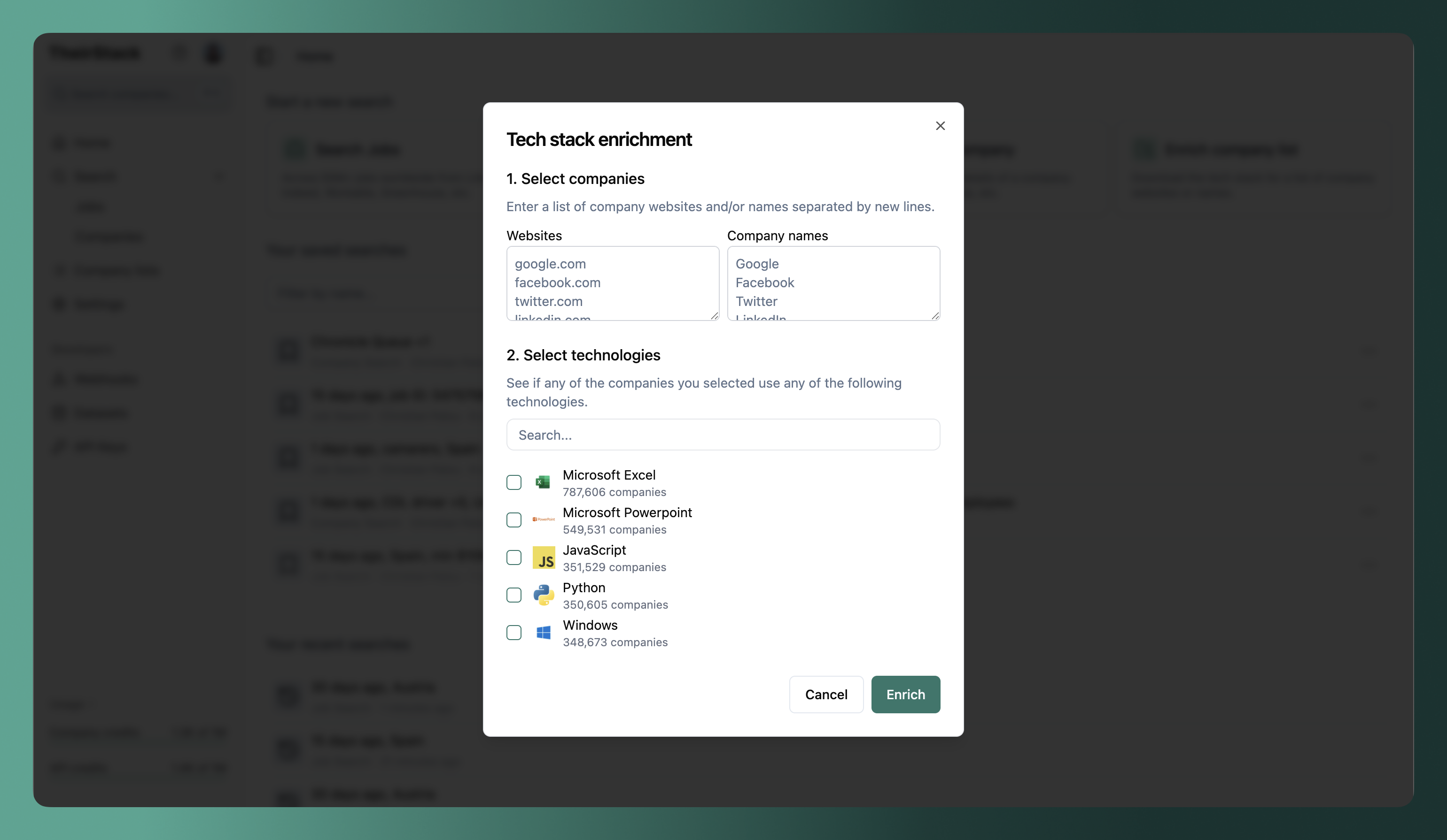 Enrich company list button