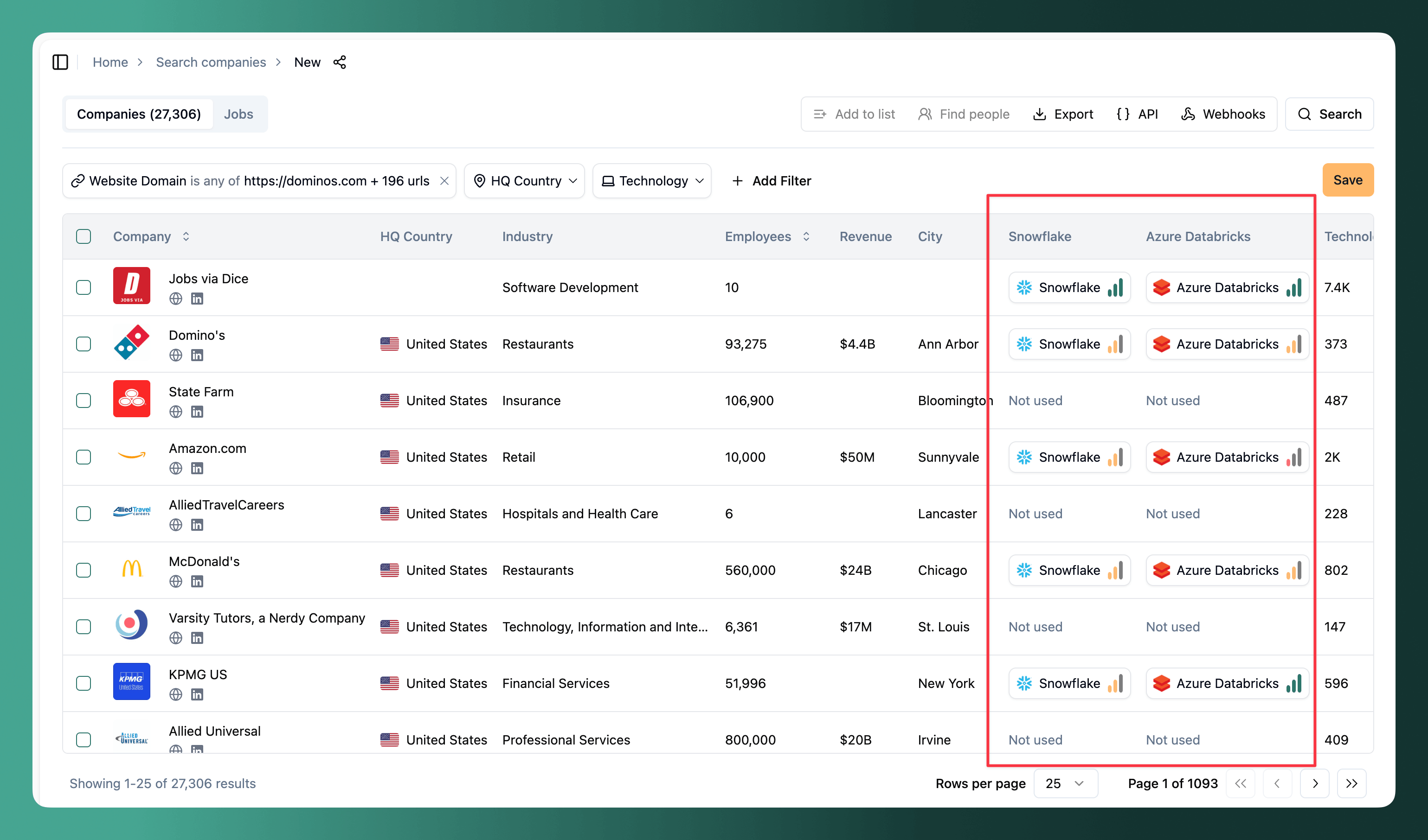 Enrich company list results