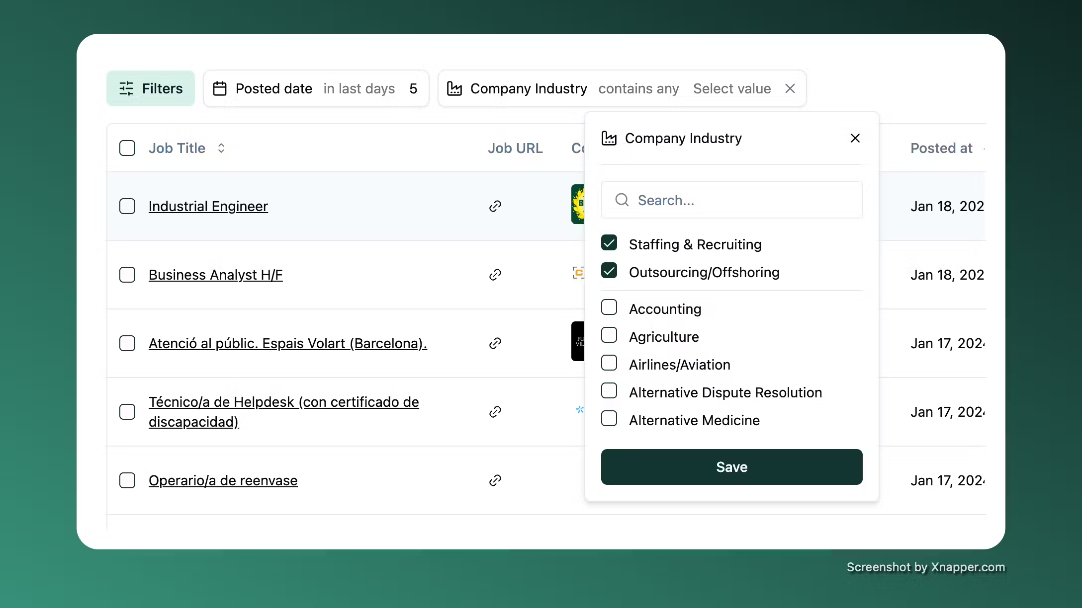 Exclude companies filter