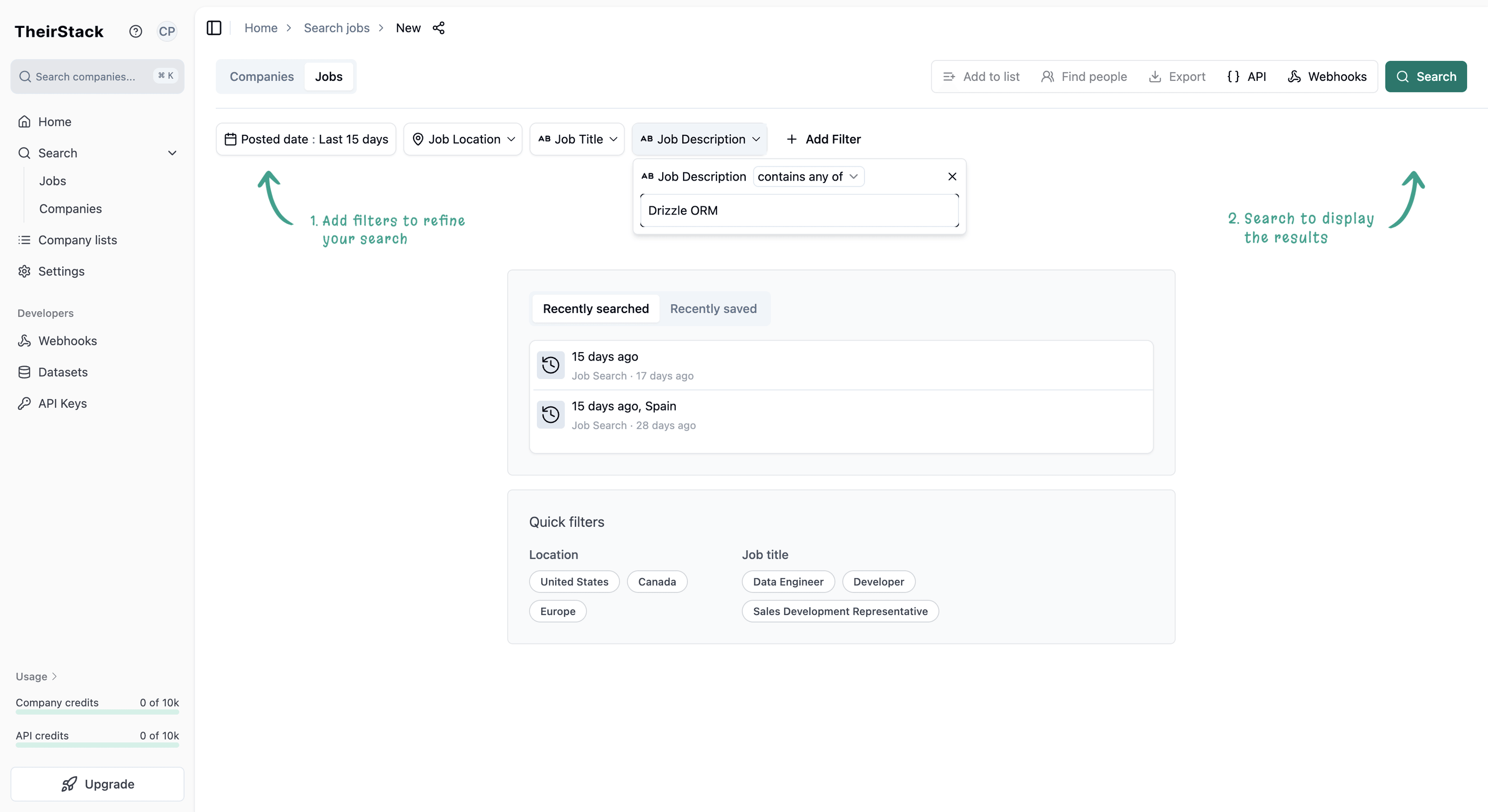 Job description filter with Drizzle ORM