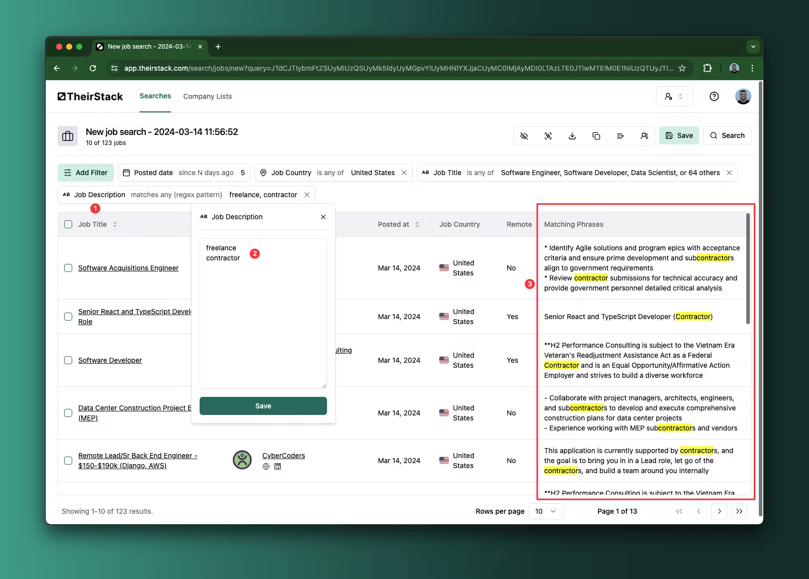 Job description filter
