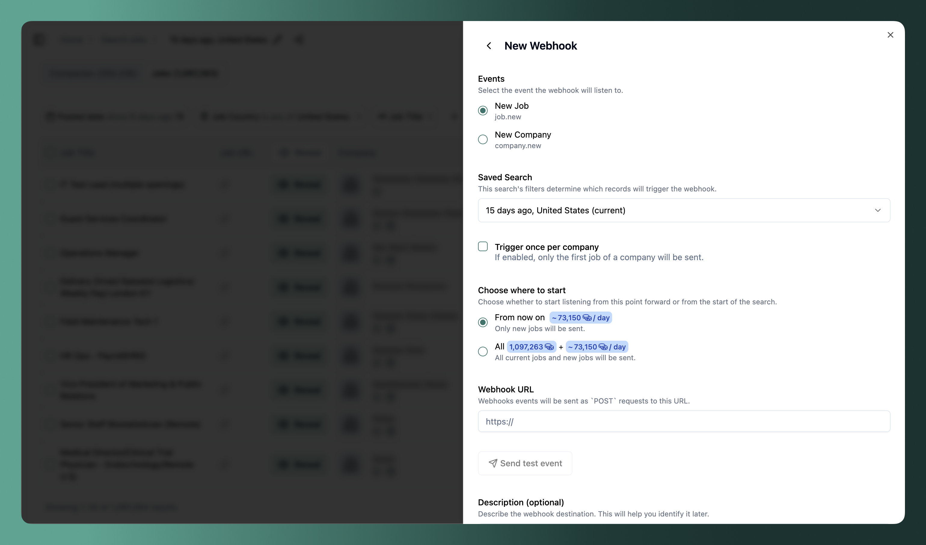 New webhook modal
