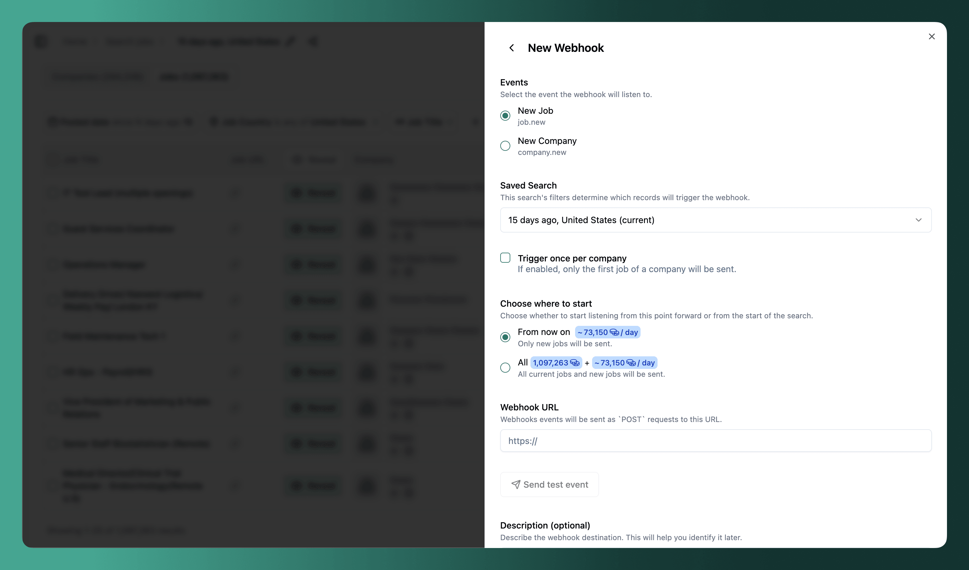 New webhook modal
