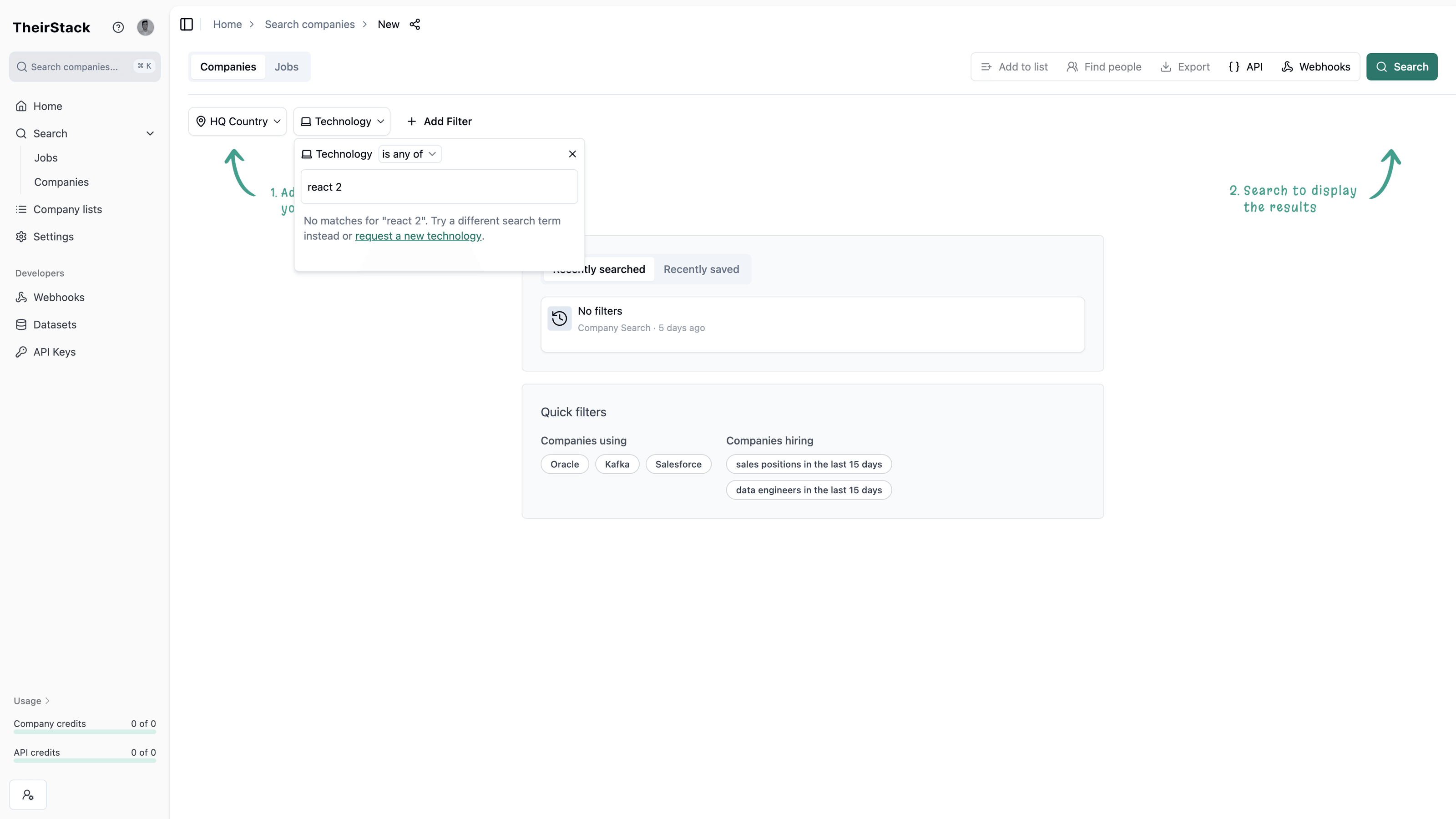 Step 3: Request a new technology from the filter