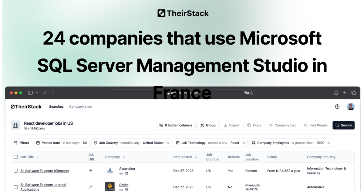 Companies that use Microsoft SQL Server Management Studio in France (24 ...