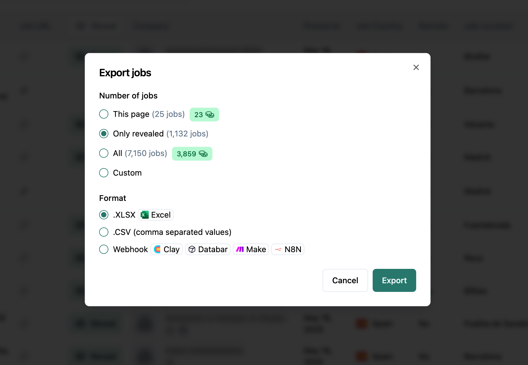 Export data with revealed records