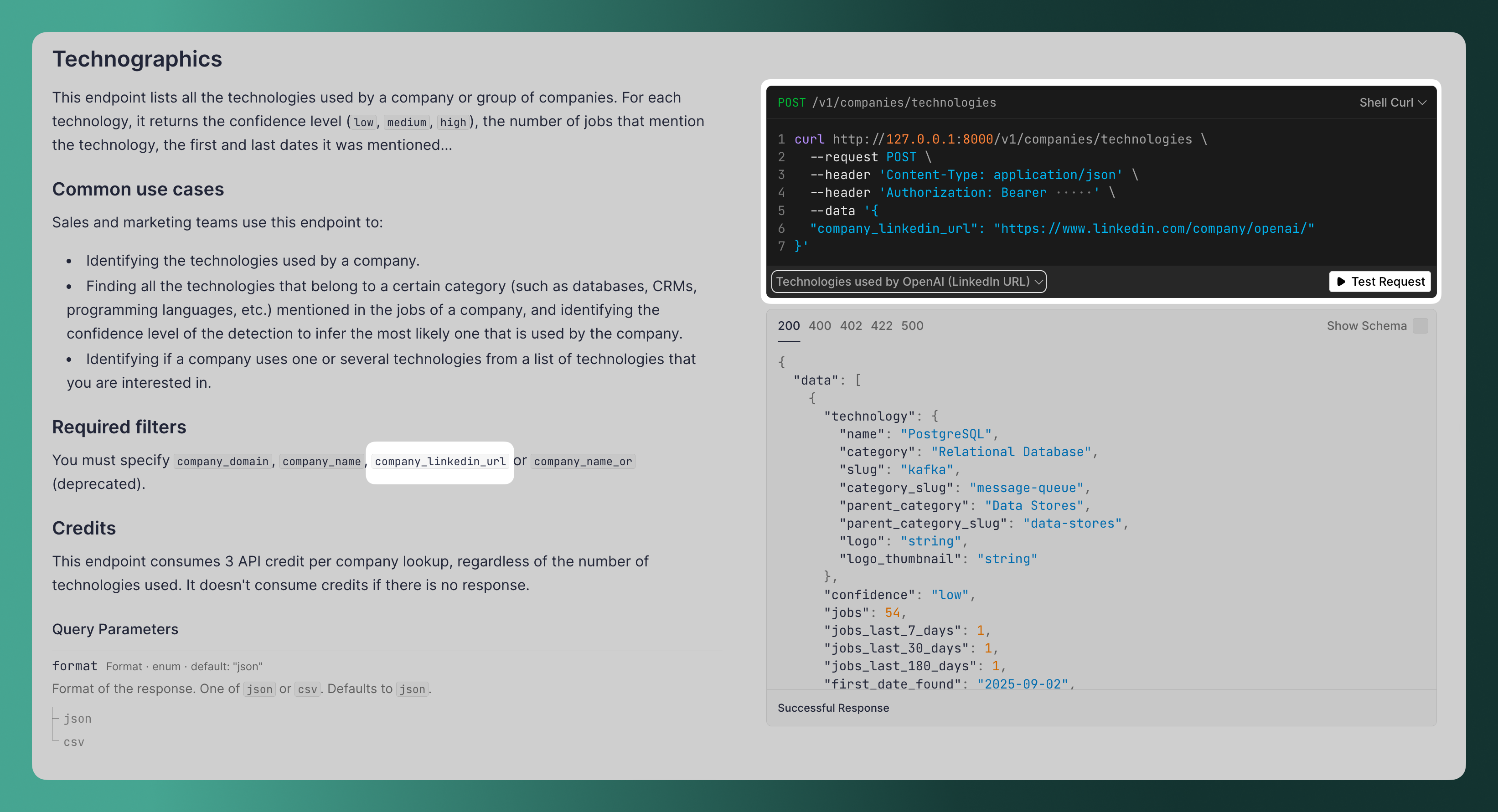 New filter `company_linkedin_url` in Technographics endpoint