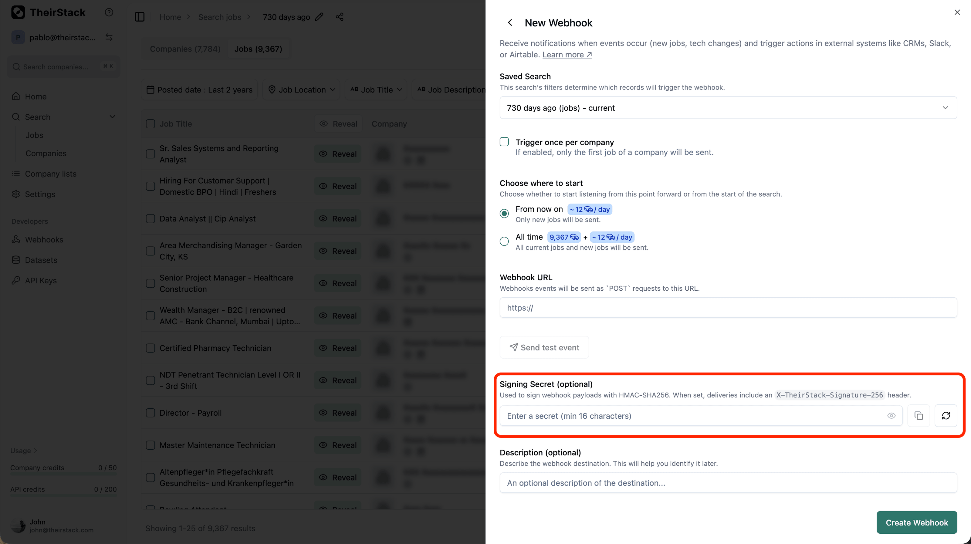 Webhook signing secrets for payload verification
